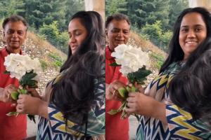 Arpita takes a walk in apple orchard; father-in-law gives a bouquet