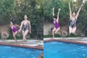 Sunny Leone enjoys her pool time with a friend, shares an amusing video