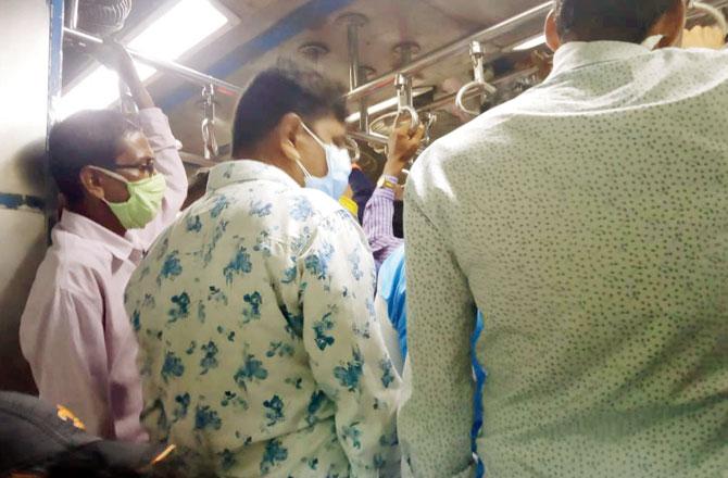 Passengers say that while things are organised at stations, social distancing is forgotten inside trains