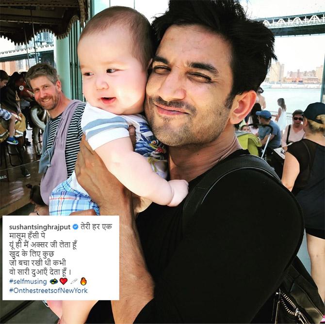 Being remembered as somebody who was full of life, always smiling, shy, humble, other than the fact that he was a self-made and a brilliant actor, we celebrate Sushant's Singh Rajput's life through some pictures, which he posted on Instagram.
A poet, that he was! Sushant shared this adorable picture with this kid when he was in New York. The caption to this picture, stole browny points, though.