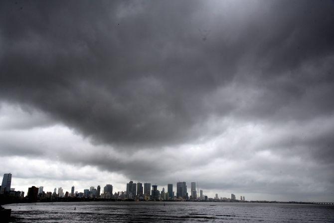 In photo: Dark rain clouds cover the city's skyline at Bandra as the state began Unlock phase 2 amid the global pandemic.