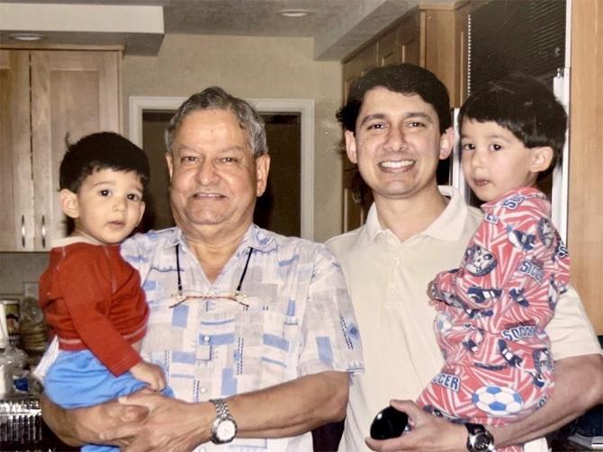 Dr. Shriram Nene, Madhuri Dixit's husband, shared this throwback picture with his dad and his sons - Arin and Ryan. 