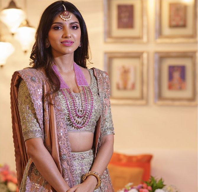 Baahubali star Rana Daggubati surprised everyone by announcing his engagement to Miheeka Bajaj via social media on May 12, amid lockdown. On May 21, the couple made it official with a Roka ceremony. The couple is set to tie the knot of August 8, 2020. Miheeka recently shared a series of pictures from a pre-wedding function on her social media. She looked beautiful and elegant in her mint-green lehenga designed by Jayanti Reddy. All pictures courtesy/Miheeka Bajaj and Krsala's Instagram accounts