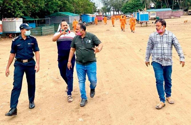 Local officials take stock of the cyclone measures in various areas of Alibaug