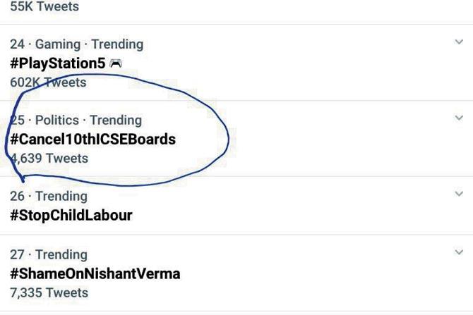 Cancel10thICSEBoards was among the top trending  hashtags on Friday