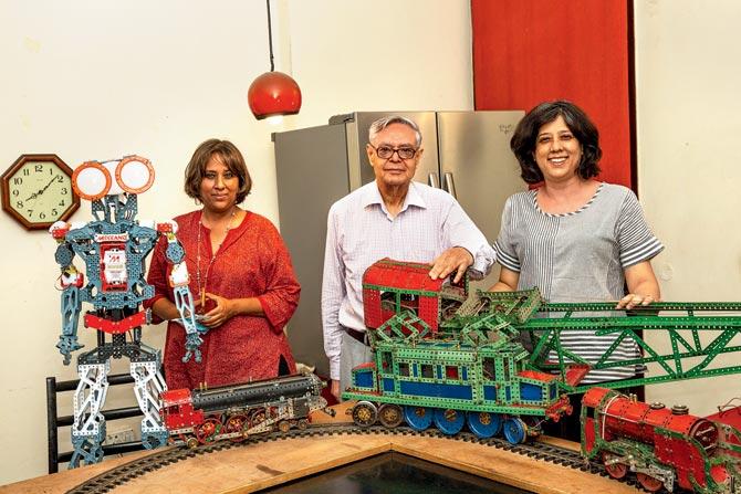 With daughters Barkha and Bahar Dutt and his Meccano empire