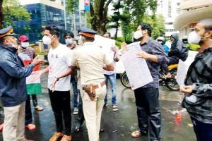 Agitated students protest against Chinese aggression at the Consulate