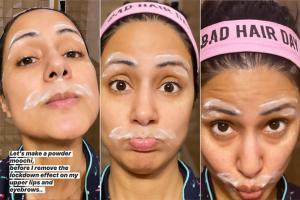 'Atmanirbhar' Hina Khan shares photos while doing her eyebrows at home
