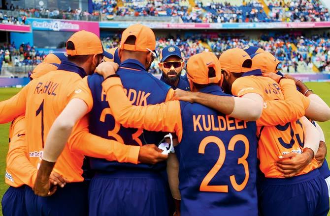 Team India players get into a huddle during their 2019 ICC World Cup match against England at Edgbaston. Under the International Cricket Council