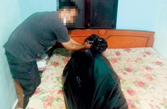 The man had to buy a black plastic bag and kerosene to wrap his mother