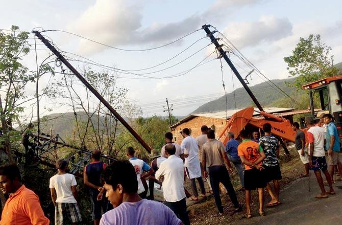 The high tension line and transformer which carries electricity to Tol village in Mahad fell due to Cyclone Nisarga on June 3
