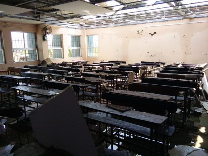 MTES Science & Commerce & Doshi Vakil Arts College, Goregaon-Raigad, cyclone damaged roof and classroom