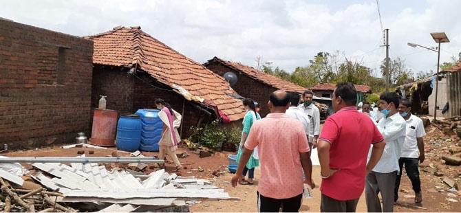 Aditi Thatkare, Guardian Minister, inspecting the damages that took place at Goregaon Village in Mangaon, Raigad District