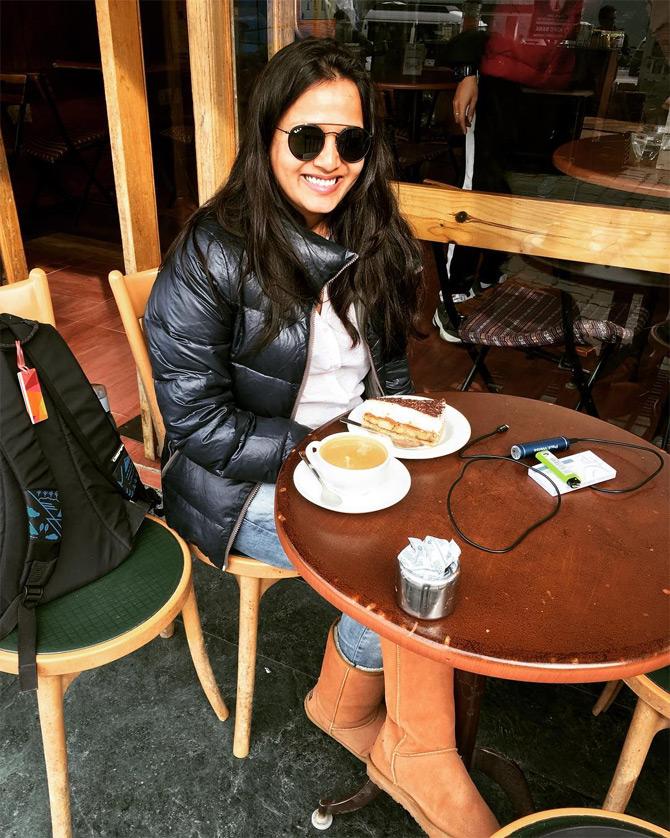 In photo: Oindrila Bala enjoys coffee and pie as she enjoys her trip to Macleodganj, Himachal Pradesh.


