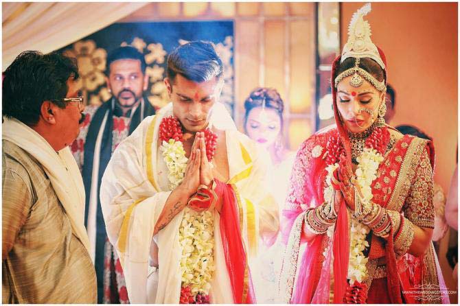 Bipasha Basu and Karan Singh Grover: The wedding was known as 'The Monkey Wedding' as Bipasha and Karan often fondly call their romance 'monkey love'. Following the pooja held at Bipasha Basu's home, Mumbai's Villa 69 was the venue for the mehendi ceremony. On the day of the wedding, Bipasha looked radiant in a Sabyasachi-designed red and gold lehenga sai. Karan Singh Grover added a little bit of humour by making an entry on a segway. The wedding reception was a lavish ceremony, with a mix of Punjabi and Bengali rituals, at the St Regis Hotel in Mumbai on April 30, 2016. The wedding reception in Mumbai was attended by the who's who of Bollywood.