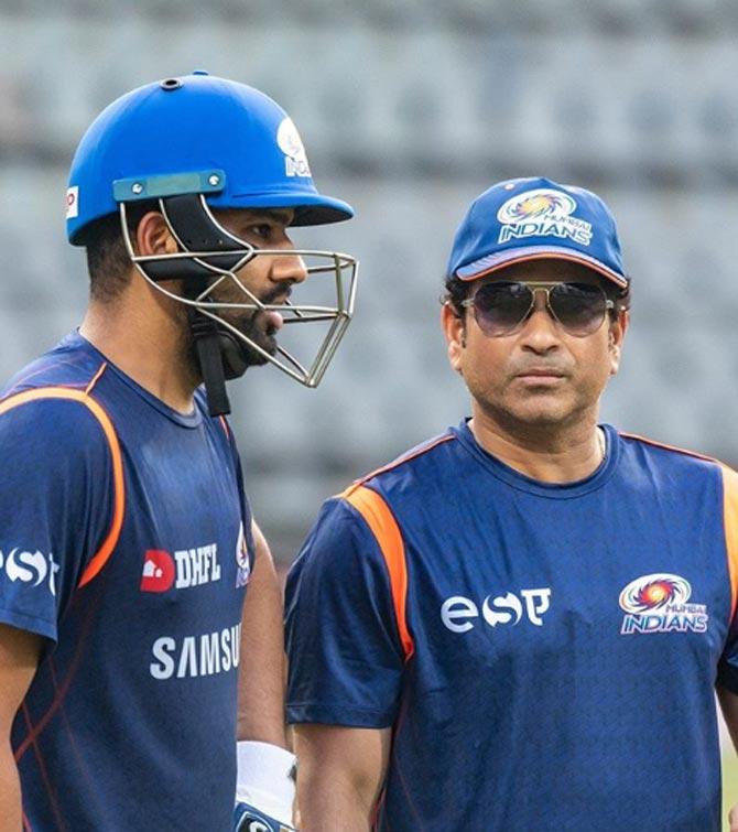 Legends! Mumbai Indians captain-turned-mentor Sachin Tendulkar and current skipper Rohit Sharma during a training session