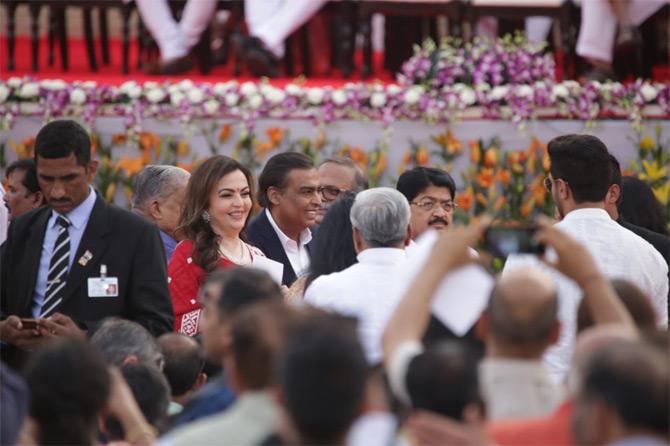 In photo: Mukesh and Nita Ambani caught in a candid moment as the two arrive for PM Narendra Modi's swearing-in ceremony held at Rashtrapati Bhawan in New Delhi.


