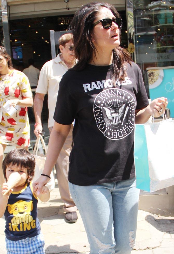 Kareena Kapoor Khan and Taimur Ali Khan stepped out for a casual outing and we love how cool and casual Kareena and her little munchkin actually look. It seems Tim wanted to grab some ice-cream so daddy and mommy cool decided to give the toddler company. All pictures courtesy: Yogen Shah