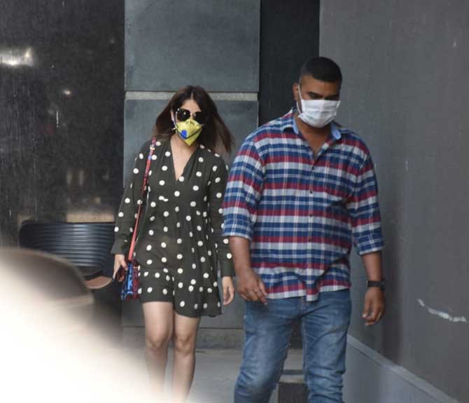 Yami Gautam also was clicked at Jackky Bhagnani's office in Juhu. Yami looked pretty in her polka dot dress as she exited the office wearing a protective face mask, amid the coronavirus scare.