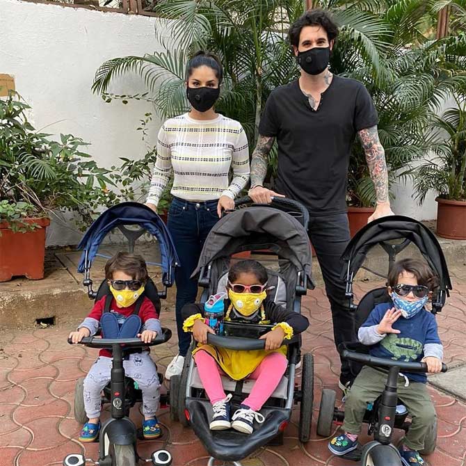 Sunny Leone and Daniel Weber decided to not skip public outings entirely, but stay safe and keep their kids away from the contagious disease. She shared, 