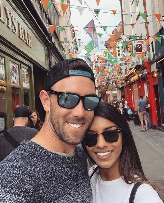 Glenn Maxwell is the second Australian cricketer after Shane Watson to score centuries in all three formats of the game.
In picture: Maxwell and Vini during a vacation in Dublin, Ireland