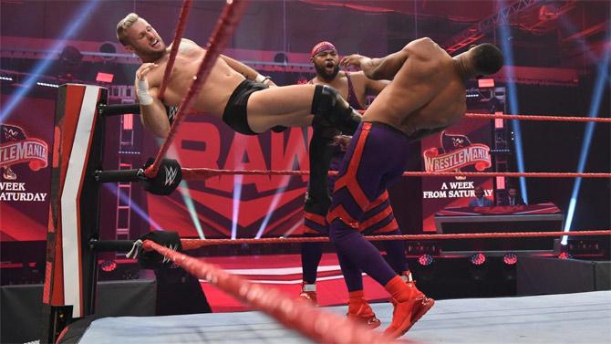 The Raw tag team champions The Street Profits defeated Shane Thorne and Brendan Vink in a one-sided match. Street Profits will defend their Raw titles against Andrade and Garza at WrestleMania 36.