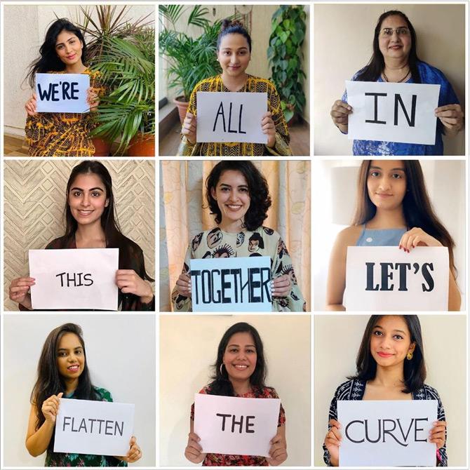 Ace designer Masaba Gupta shared this collage of the women working for House of Masaba. In the picture, women can be seen standing with placards that reads: We're all in this together. Let's flatten the curve. Although Masaba didn't feature in the post, the Some of the incredible women at House of Masaba - reminding us that the only way to stick together right now...is to stay apart.