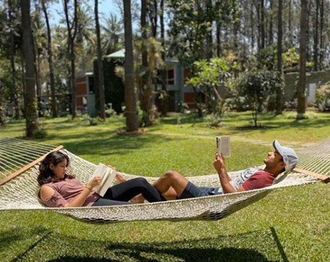 Opener Mayank Agarwal posted a photo of him relaxing with wife Ashita on a hammock and wrote: It's not about how much time you spend with your family, it's how you spend it. Do something together. Cook a meal, read a book, work out! This is @aashitasood09 and me in our favorite place at home. #coronaviruslockdown #stayathomesavelives #stayhome