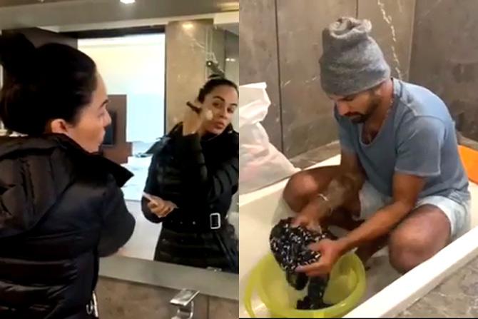 Shikhar Dhawan's posts on Instagram are the pick of the lot. Dhawan showed off his humour by posting a video of him washing clothes and cleaning the bathroom while his wife Aesha gets dolled up. He wrote: Life after one week at home. Reality hits hard @aesha.dhawan5 @boat.nirvana #boAtheadStayINsane
