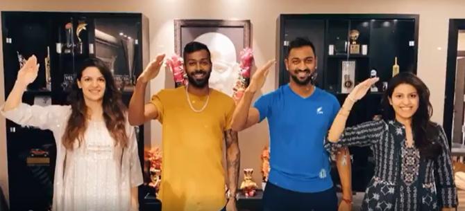 Hardik Pandya shared a photo of him with fiance Natasa, brother Krunal and his wife Pankhuri paying tribute to the emergency professionals during Coronavirus outbreak. he wrote: Salute to all the medical staff and other emergency personnel who are fighting the virus selflessly. We are forever indebted to you. You are the real Heroes