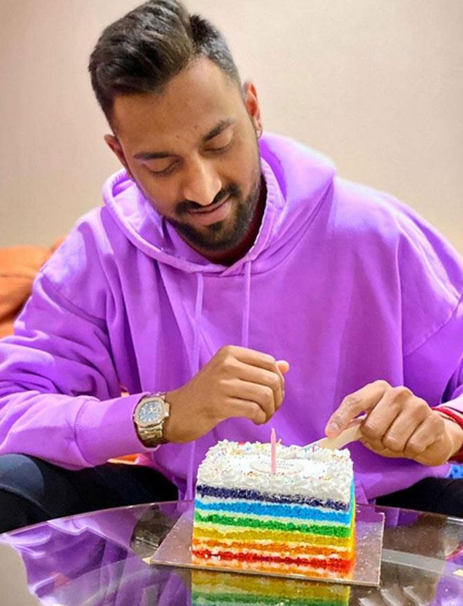 Krunal Pandya shared a picture of him celebrating his birthday at home and wrote, 