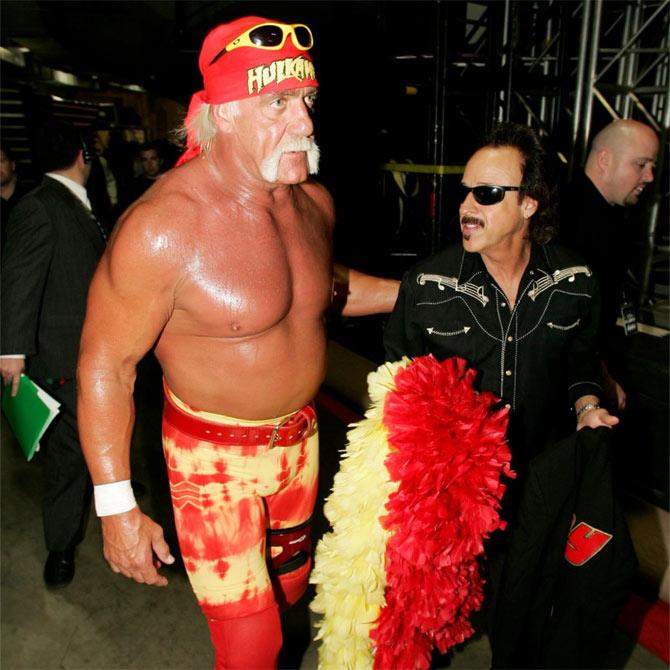 WWE Hall of Famer and six-time champion Hulk Hogan with his manager Jimmy Hart