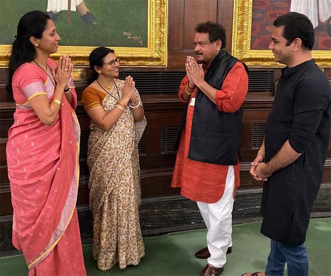 Sharad Pawar's daughter and Baramati MP Supriya Sule took to Instagram to show her fans on how to maintain social distance from people. While sharing a picture where she can be seen greeting her fellow colleagues in the Parliament with a namaste, Supriya wrote: Social Distancing with my colleagues in Parliament - SP Baghel, Pratima Mandal and Hibi Eden.