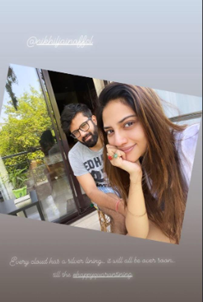 Nusrat shared this candid picture of herself with her husband Nikhil Jain. While sharing the picture, Nusrat wrote: Every cloud has a silver lining...it will all be over soon...till then...Happy Quarantining.