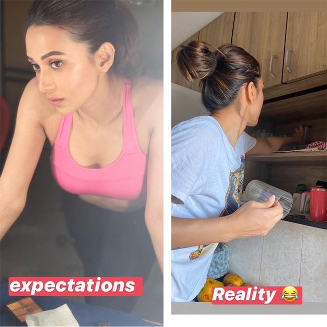 Mimi Chakraborty definitely knows how to keep her fans engaged and keep their spirits high with witty posts amid the coronavirus crisis. On the fourth day of the lockdown, Mimi shared a meme showing expectation vs reality during the total lockdown across the country. In the first picture, Mimi looked stunning in a gym outfit, while in the second picture, the TMC MP can be seen cleaning the kitchen. Mimi captioned this one: Expectation VS Reality...Quarantine Days!