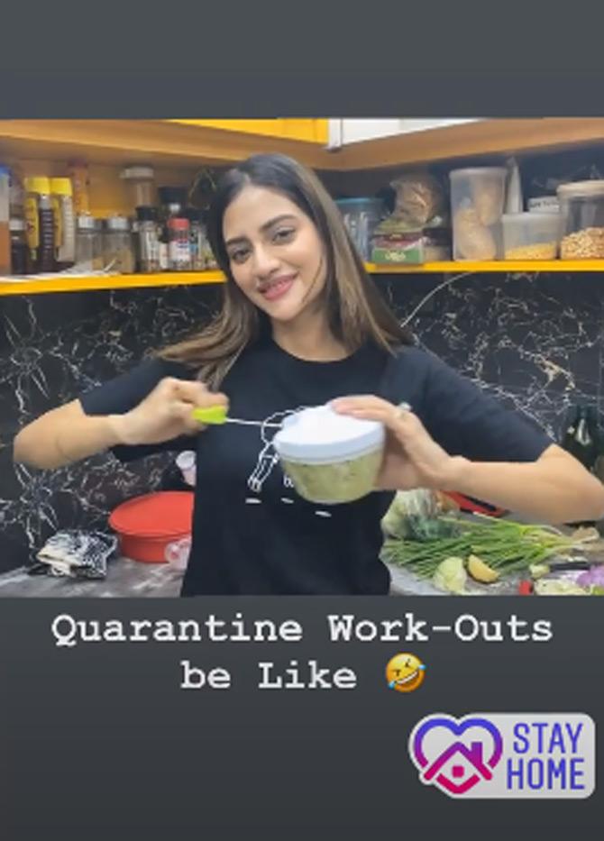 In photo: Nusrat Jahan shared this adorable photo of herself to give her fans a look of what a quarantine workout looks like.