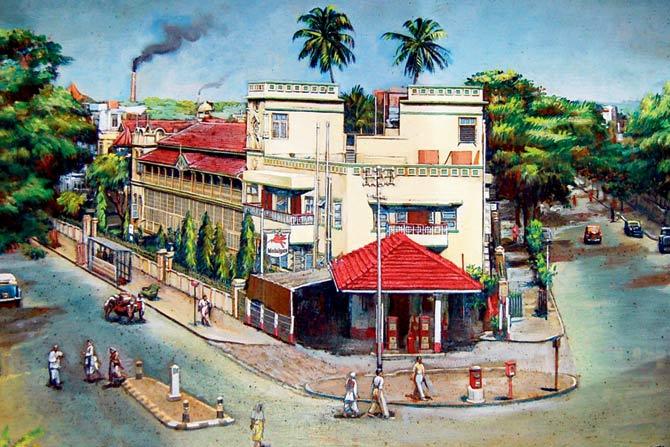A painting of the landmark Byculla Nursing Home, made famous by  Dr Stanislaus Patrao. Signed by the artist Trivedi, it wonderfully captures the precinct’s peace and quiet. The Patraos were actually able to see the Trombay gas flares and even flames, so unobstructed were the views all around.