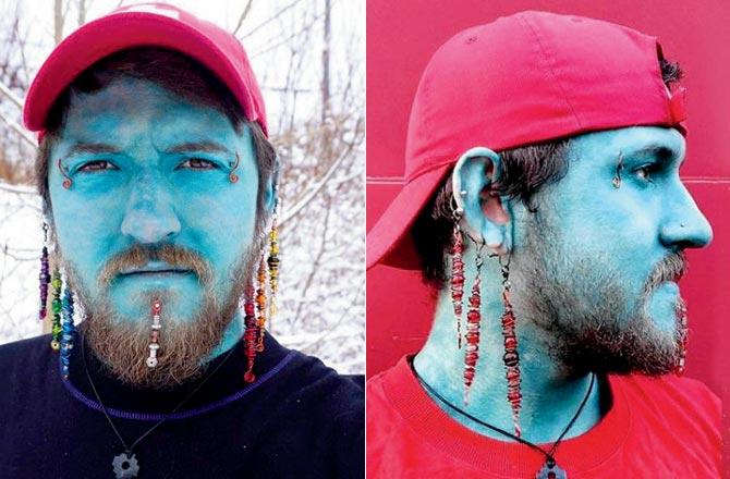 Donnie Snider, 26, started permanently colouring his body blue three years ago. Pic/@trism_driver, Instagram