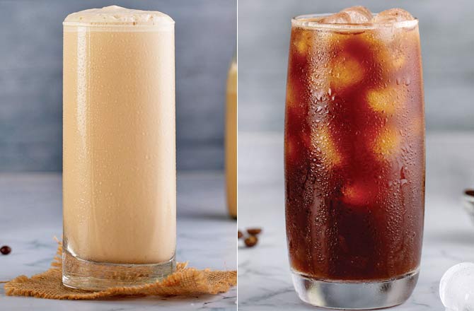 Rose cold coffee and (right) Iced long black Java