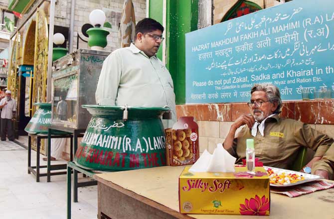 Visitors to Mahim dargah, too, are offered hand sanitiser and tissues. File pic
