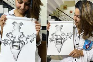 COVID-19: Hina Khan sketches India in lock and chain