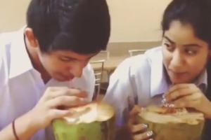 This video of a school-going Janhvi sipping coconut water is too cute!