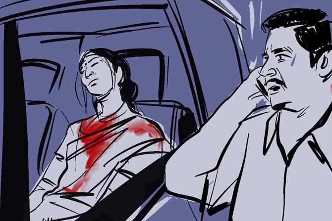 Soon after, passersby at Sector 23 noticed a woman lying in a pool of blood in a car and called the cops. The NRI Coastal police and Bhagat rushed to the spot and took Prabhavati to Apollo Hospital in Belapur. She was declared dead on arrival. A special team comprising officers from Navi Mumbai’s two zones and the Crime Branch was formed. It scanned the CCTV footage from the bank and nearby shops, began tracking the stolen car’s registration number and nabbed Konar from Kharghar on Thursday.  illustration/Uday Mohite