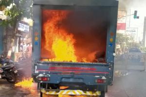 BMC vehicle catches fire while sanitising areas in Goregaon