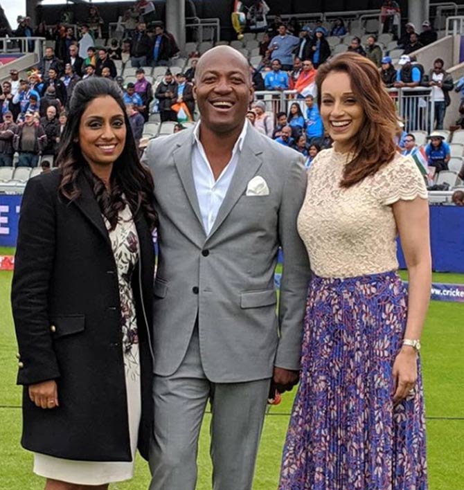 In 1994, Brian Lara scored 375, the highest individual score in Test cricket. 10 years later in 2004, Matthew Hayden broke the record after he posted 380. However, maybe the King had to regain his throne as that very year, Lara scored 400* to reclaim his record. It is the only quadruple century in Test cricket. (Lara scored his 375 and 400 against the same team at the same venue - against England at Antigua.
In picture: Brian Lara with Isa Guha (left) at World Cup 2019