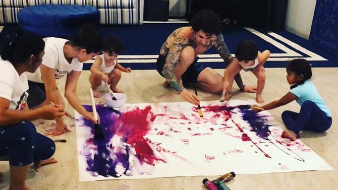 Sunny Leone's family including husband Daniel Weber and kids Nisha, Noah and Asher came together to make art during the coronavirus lockdown. Isn't this the perfect way to spend time with your family? 