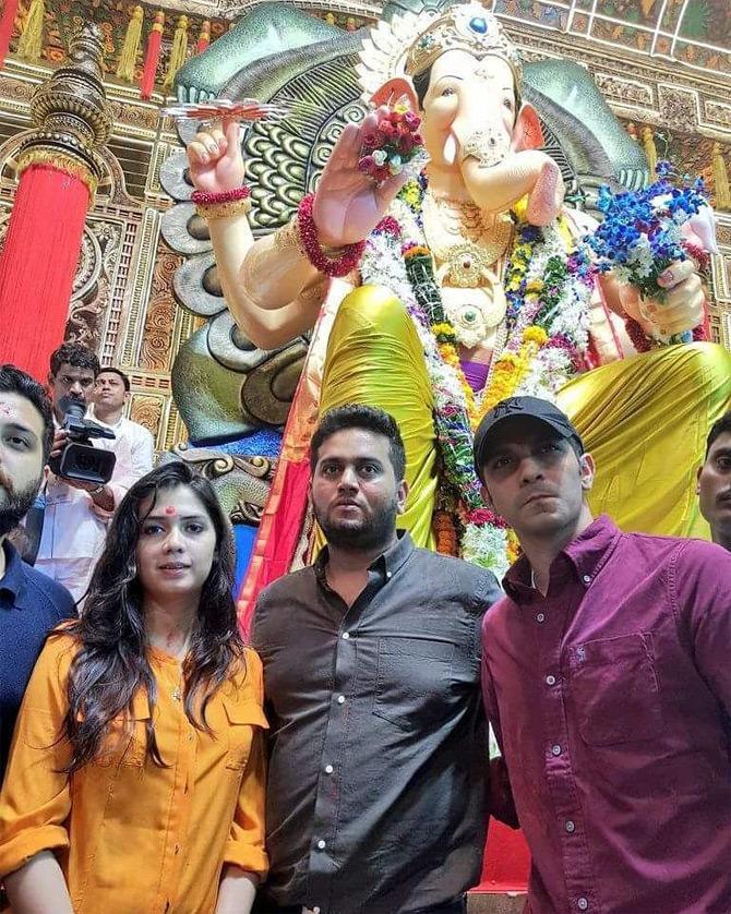 In photo: Mitali Borude and Amit Thackeray seeks Lord Ganesha's blessings during a visit to Lalbaugcha Raja in Parel.