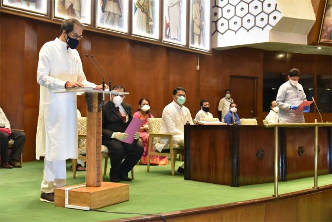 Maharashtra CM Uddhav Thackeray, on Monday, took oath as the Member of the Legislative Council along with eight others who were declared elected unopposed to the state Legislative Council.
All photos/Ashish Raje