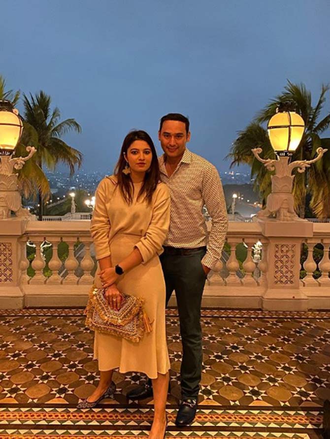 In picture: Asaduddin and Anam Mirza look dashing as a couple ahead of their dinner date at the Taj Falaknuma Palace