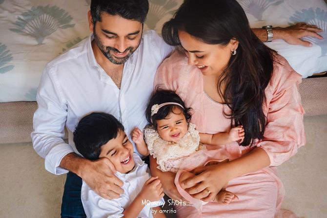 How gorgeous is this picture of Sameera Reddy's little family? Expressing gratitude towards her family, Sameera shared this photo and captioned it, 